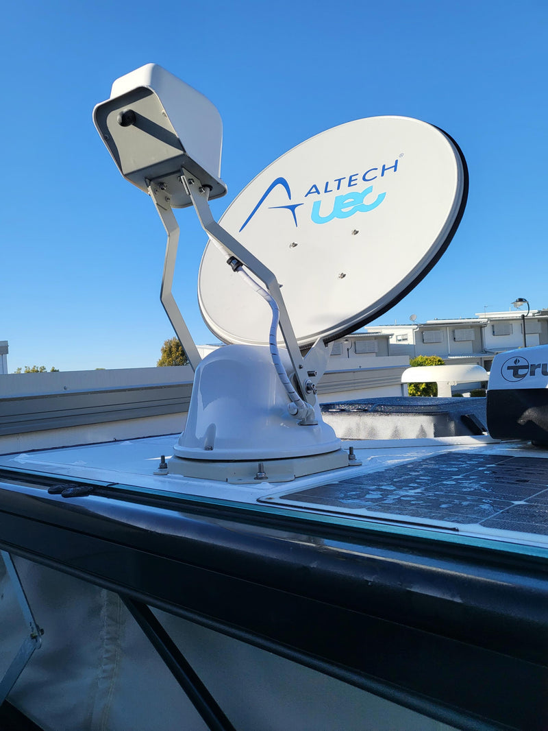 Halo 60 cm Automatic Satellite Dish installed on Austrack Tanami X13 hybrid pop top