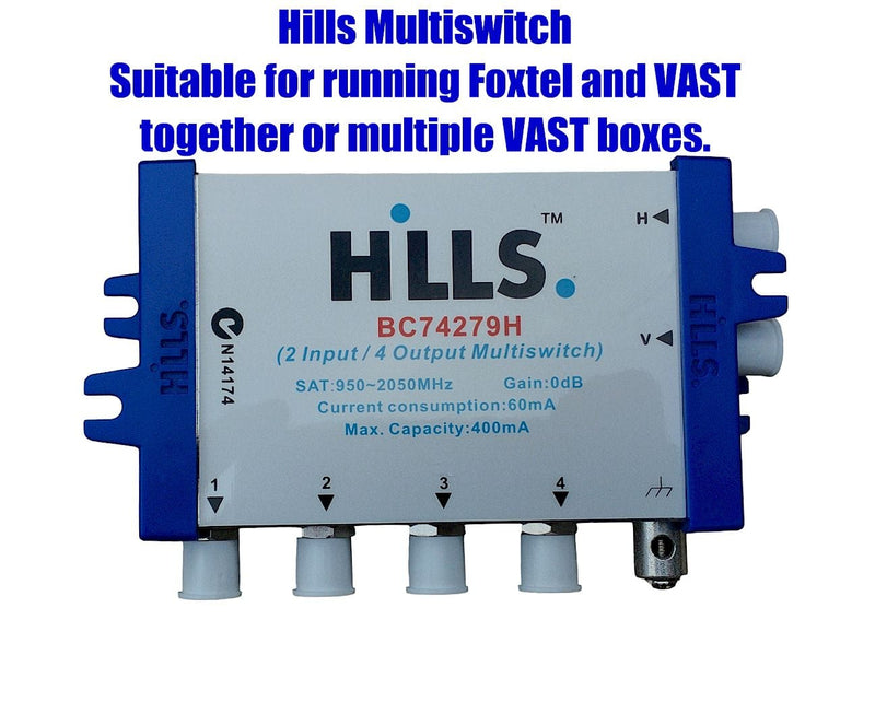 Hills 2 in 4 out Amplified Multiswitch - Suits Foxtel or VAST